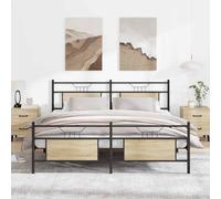 QZZCED Structure de lit Sonoma en métal chêne 183 x 213 cm avec sommier à lattes et espace de rangement, tête et étrier fonctionnels, base stable et durable pour chambre