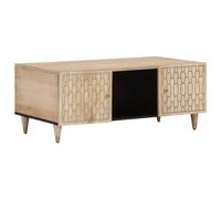 QZZCED Table basse en bois de manguier massif avec rangement et design sculpté à la main, table d'appoint pour salon avec porte pratique et surface résistante **Analyse