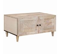 QZZCED Table basse en bois de manguier massif avec rangement, style rustique et pieds coniques pour salon, table d'appoint avec porte et bouton décoratif, surface lisse