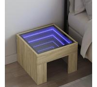 QZZCED Table de chevet avec LED infini - Chêne Sonoma - Commode de chevet pour pièces à vivre - 40 x 40 x 30 cm