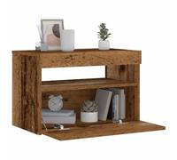 QZZCED Table de chevet avec lumières LED aspect bois vieilli - Table de chevet pour chambre à coucher - Table de chevet pour pièces à vivre - 60 x 35 x 40 cm