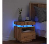QZZCED Table de chevet avec lumières LED - Chêne artisanal - Table de chevet pour pièces à vivre - 40 x 39 x 48,5 cm