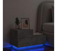 QZZCED Table de chevet avec lumières LED - Gris béton - Table de chevet pour pièces à vivre - 70 x 36 x 40,5 cm