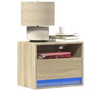 QZZCED Table de chevet murale avec lumières LED en chêne Sonoma - Commode de chevet pour pièces à vivre