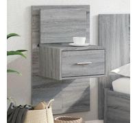 QZZCED Table de chevet murale avec lumières LED Gris Sonoma Table de chevet pour pièces à vivre