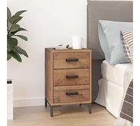 QZZCED Table de chevet vintage en bois de pin recyclé avec tiroirs et pieds en métal, meuble d'appoint de rangement pour chambre, style industriel et décoration rustique,