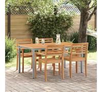 QZZCED Table de jardin d'extérieur en bois d'acacia massif 150 x 90 x 75 cm, couleur naturelle et grise, avec pieds en acier résistant et finition mate, meuble de terrasse résistant