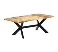 QZZCED Table de salle à manger moderne en bois de manguier massif avec structure en acier et pieds croisés, design élégant pour cuisine ou salle à manger, montage facile, finition résistante et unique