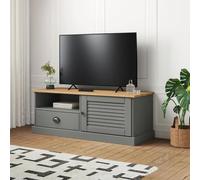 QZZCED Vigo Meuble TV en bois massif de pin gris Meuble TV en bois massif pin massif Grand rangement avec tiroir et compartiments pour salon chambre 106 x 40 x 40 cm