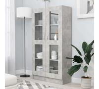 QZZCED Vitrine en contreplaqué gris béton 82,5 x 30,5 x 150 cm avec 4 compartiments et 2 portes, étagère polyvalente pour rangement de livres, magazines, DVD et articles