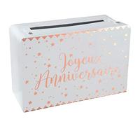 R/5671-1 Tirelire urne Joyeux Anniversaire Blanche et Rose Gold métallisée