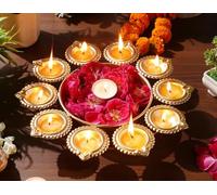 R Ayurveda Copper Diya Urli Photophore décoratif traditionnel en métal doré pour fleurs flottantes maison, bureau, décoration de mariage (taille 30,5 cm)