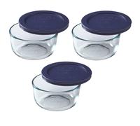 R cipient rond de conservation Pyrex 2 tasses avec couvercles en plastique bleu fonc - Pyrex authentique - Fabriqu aux tats-Unis - Lot de 3