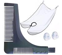R-CUT KIT Tablier barbe blanc/peigne pochoir - Cape de rasage - Étanche - Anti-adhésif - Avec 2 ventouses - Peigne contour avec brossette intégrée Cadeau pour homme