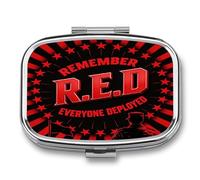 R.E.D Remember Everyone Pilulier portable à 2 compartiments en métal - Petit étui hebdomadaire avec miroir - Élégant support de vitamines pour sac à main, poche de voyage