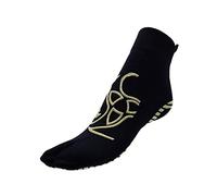 R-EVENGE Chaussette Pilates 1 Finger antidérapante, anti-bactérienne, respirante pour des exercices à corps libre et avec des outils, Noir/doré pailleté, S