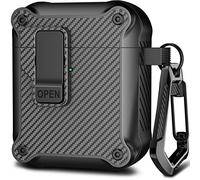 R - Fun Compatible airpods 2ème génération / 1ère génération Couvercle du boîtier, Pop up Cover Voiture Protection complète Compatible airpods Cas avec kit de Nettoyage et Porte - clés,Noir