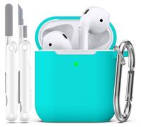 R-fun Compatible avec AirPods 2e génération 2019 Coque Case, 1 gén 2016 Coque avec kit de Nettoyage et Porte-clés, Protection en Silicone Souple pour étui Apple AirPods Coque,Sarcelle