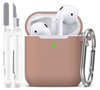 R-fun Compatible avec AirPods 2e génération 2019 Coque Case, 1 gén 2016 Coque avec kit de Nettoyage et Porte-clés, Protection en Silicone Souple pour étui Apple AirPods Coque,Thé au Lait
