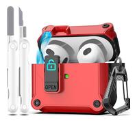 R-fun Compatible avec AirPods 3rd Generation 2021 Charging Case Cover, Full Drop Protection Auto Pop-Up Lid Compatible with Apple Airpod 3 Gen Case with Cleaner Kit & Keychain,Rouge