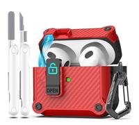 R-fun Compatible avec AirPods 3rd Generation 2021 Charging Case Cover, Full Drop Protection Auto Pop-Up Lid Compatible with Apple Airpod 3 Gen Case with Cleaner Kit & Keychain,Rouge
