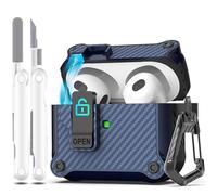 R-fun Compatible avec AirPods 3rd Generation 2021 Charging Case Cover, Full Drop Protection Auto Pop-Up Lid Compatible with Apple Airpod 3 Gen Case with Cleaner Kit & Keychain,Bleu Nuit