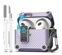 R-fun Compatible avec AirPods 3rd Generation 2021 Charging Case Cover, Full Drop Protection Auto Pop-Up Lid Compatible with Apple Airpod 3 Gen Case with Cleaner Kit & Keychain,Lavande