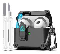 R-fun Compatible avec AirPods 3rd Generation 2021 Charging Case Cover, Full Drop Protection Auto Pop-Up Lid Compatible with Apple Airpod 3 Gen Case with Cleaner Kit & Keychain,Noir