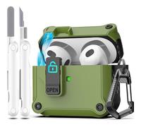R-fun Compatible avec AirPods 3rd Generation 2021 Charging Case Cover, Full Drop Protection Auto Pop-Up Lid Compatible with Apple Airpod 3 Gen Case with Cleaner Kit & Keychain,Vert Noir