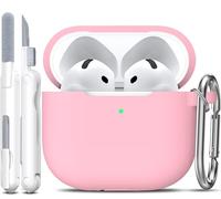 R-fun Compatible avec Airpods 4ème étui avec kit de Nettoyage, étui en Silicone Souple avec Porte-clés, étui de Protection Complet Compatible avec Les Derniers Airpods 4ème d'Apple,Rose