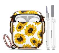 R-fun Compatible avec AirPods Case avec verrou de sécurité avec kit de Nettoyage, imprimé Floral pour AirPods 1ère/2ème génération étui pour Femmes Hommes avec Porte-clés,Tournesol