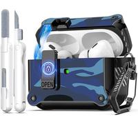 R-fun Compatible avec AirPods Pro 2 gen (Auto Pop-up Cover) avec kit de Nettoyage, pour Airpods Pro 2/1 gen (2023/2022/2019), pour Airpods Pro Case (USB-C/Lightning),Camouflage Bleu