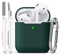 R-fun Coque AirPods 2e génération 2019, 1 gén 2016 Case avec kit de Nettoyage et Porte-clés, Protection en Silicone Souple pour étui Apple AirPods Coque, Vert forêt