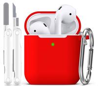 R-fun Coque AirPods 2e génération 2019, 1 gén 2016 Case avec kit de Nettoyage et Porte-clés, Protection en Silicone Souple pour étui Apple AirPods Coque, Rouge