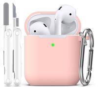 R-fun Coque AirPods 2e génération 2019, 1 gén 2016 Case avec kit de Nettoyage et Porte-clés, Protection en Silicone Souple pour étui Apple AirPods Coque, Rose Sable