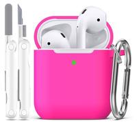 R-fun Coque AirPods 2e génération 2019, 1 gén 2016 Case avec kit de Nettoyage et Porte-clés, Protection en Silicone Souple pour étui Apple AirPods Coque, Rose poudré