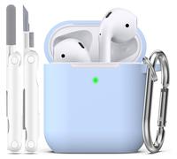 R-fun Coque AirPods 2e génération 2019, 1 gén 2016 Case avec kit de Nettoyage et Porte-clés, Protection en Silicone Souple pour étui Apple AirPods Coque, Bleu Ciel
