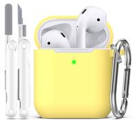 R-fun Coque AirPods 2e génération 2019, 1 gén 2016 Case avec kit de Nettoyage et Porte-clés, Protection en Silicone Souple pour étui Apple AirPods Coque, Jaune