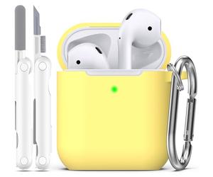 R-fun Coque AirPods 2e génération 2019, 1 gén 2016 Case avec kit de Nettoyage et Porte-clés, Protection en Silicone Souple pour étui Apple AirPods Coque, Jaune