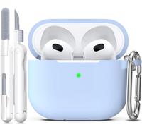 R-fun Coque AirPods 3, Soft Silicone Protective Case Compatible with Apple Airpod 3 Gen with Cleaner Kit & Keychain, Bleu Ciel
