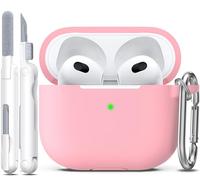 R-fun Coque AirPods 3, Soft Silicone Protective Case Compatible with Apple Airpod 3 Gen with Cleaner Kit & Keychain, Rose