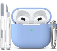 R-fun Coque AirPods 3, Soft Silicone Protective Case Compatible with Apple Airpod 3 Gen with Cleaner Kit & Keychain, Bleu Gris