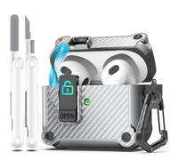 R-fun Coque pour AirPods 3ème génération 2021, Protection complète Contre Les Chutes, Couvercle Pop-up Auto pour Airpod 3ème génération avec kit de Nettoyage et Porte-clés,Argent en Fibre de Carbone