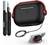 R-fun Étui Compatible avec Apple Airpods Pro (2023/2022/2019, 2e/1re génération), câble USB-C/Lightning, étui pour Casque de Musique avec verrou de sécurité et kit de Nettoyage,Noir/Rouge
