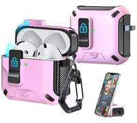 R-fun Étui pour écouteurs Compatible avec Airpods 4e génération 2024, Conception de Coque de Protection à éjection Automatique entièrement résistante aux Chutes,Noir+Rose
