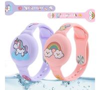 R-fun Lot de 2 bracelets étanches pour Air Tag - Compatible avec les localisateurs Apple Air avec motif de dessin animé - Coque anti-perte - Arc-en-ciel rose/licorne violette