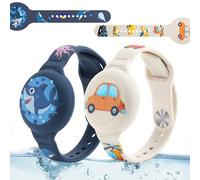 R-fun Lot de 2 bracelets étanches pour Air Tag - Compatible avec les localisateurs de tags Apple Air avec motif de dessin animé - Coque anti-perte - Voiture grise/requin bleu
