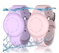 R-fun Lot de 2 Bracelets étanches pour Enfants compatibles avec Apple Air Tag Tracker avec Silicone Souple, Coque Anti-Perte pour Enfants, Rose/Pourpre Clair