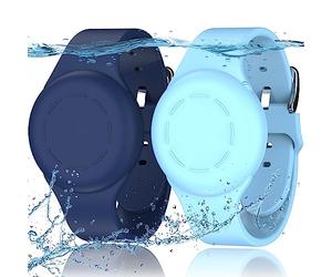 R-fun Lot de 2 Bracelets étanches pour Enfants compatibles avec Apple Air Tag Tracker avec Silicone Souple, Coque Anti-Perte pour Enfants, Bleu Nuit/Bleu Clair