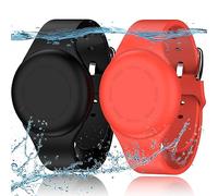 R-fun Lot de 2 étuis étanches pour bracelets Air Tag compatibles avec Apple Air Tag Finders en silicone souple, anti-perte d'objets GPS, noir/rouge